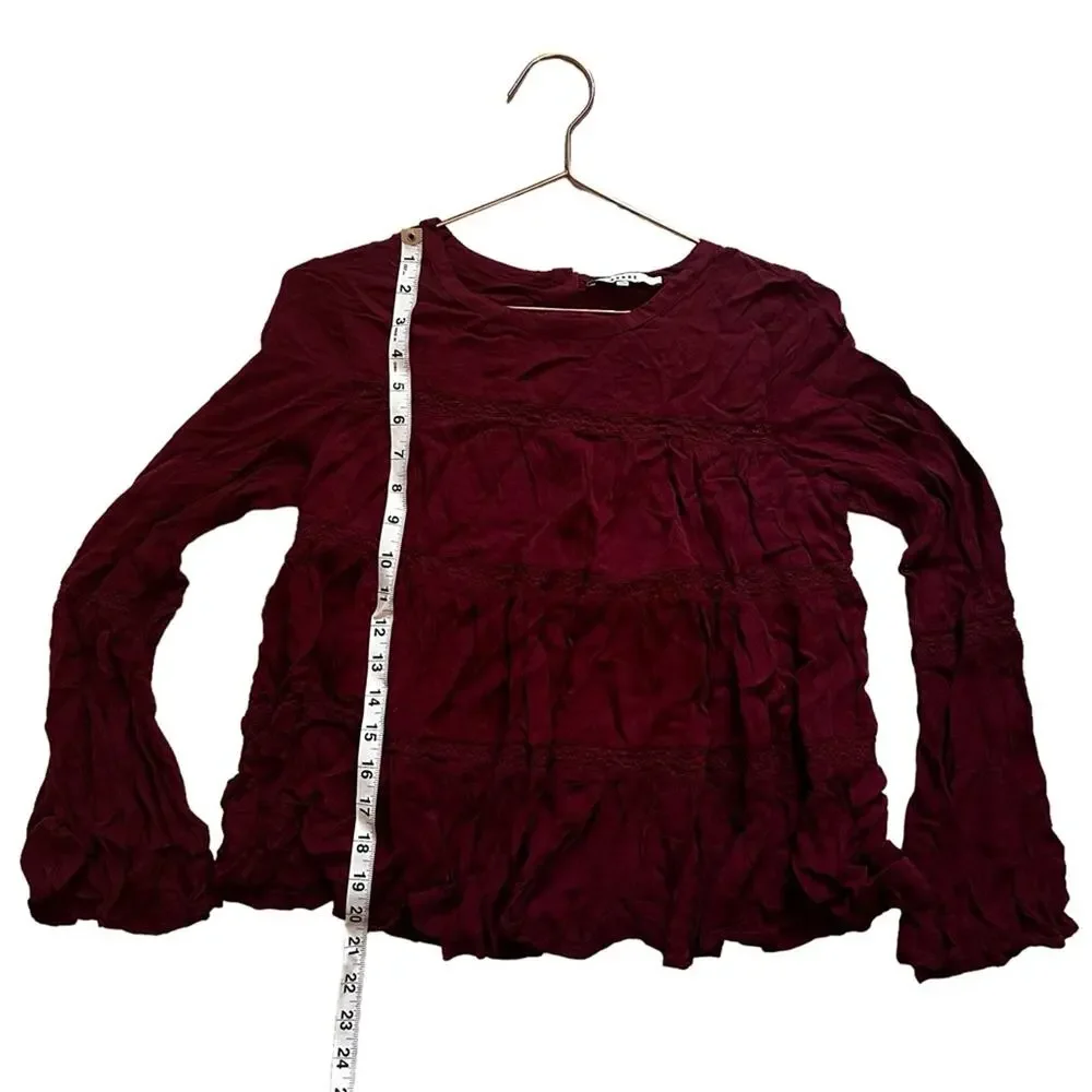 RO&DE burgundy tiered w/lace butterfly sleeve top size small - Picture 6 of 8